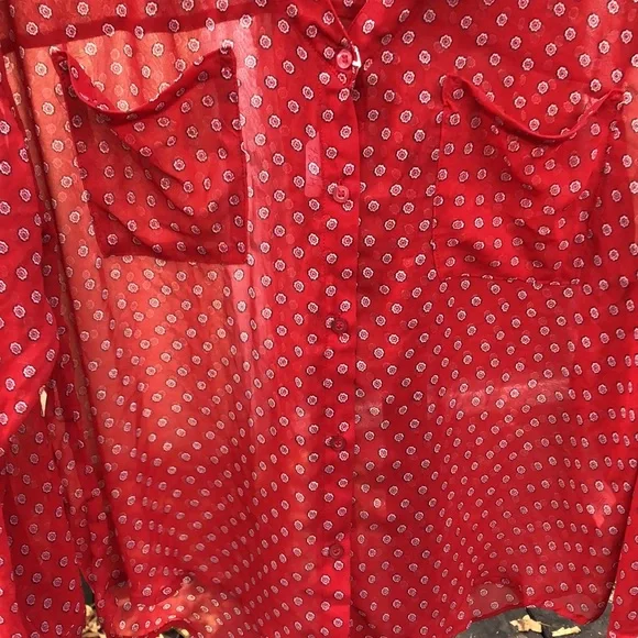 {$13 BUNDLED} FREE PEOPLE Red Blue White Sheer Long Sleeve Top - Picture 4 of 6